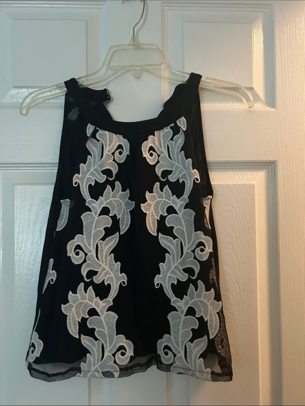 INC International Concepts Black Camisole with White Lace Embroidery